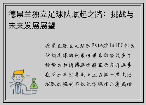 德黑兰独立足球队崛起之路：挑战与未来发展展望