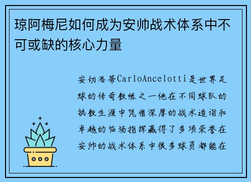 琼阿梅尼如何成为安帅战术体系中不可或缺的核心力量